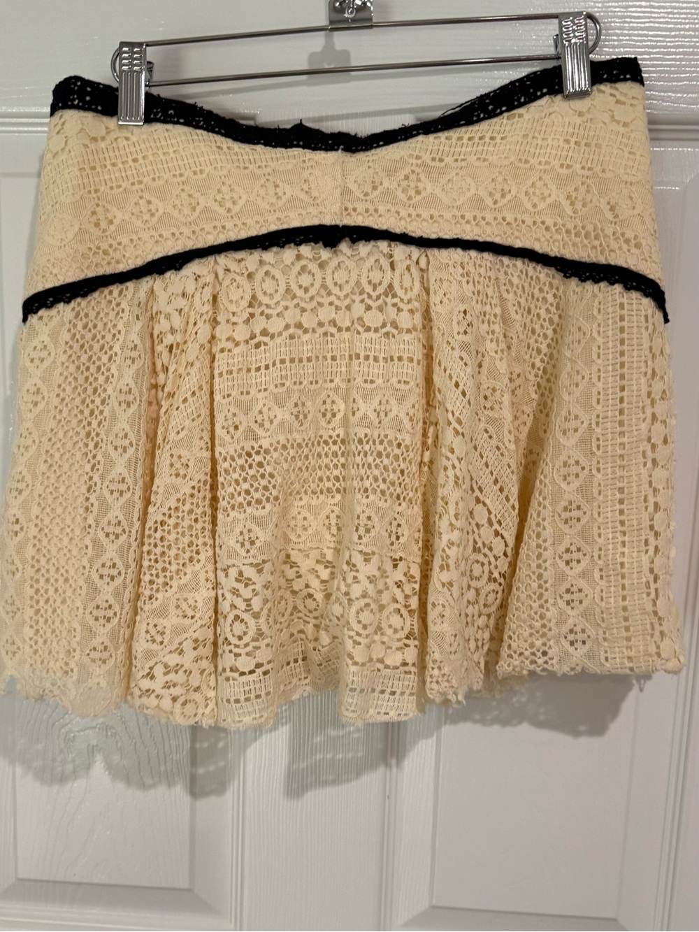 Free People Cream Crochet Lace Skirt with Black Trim